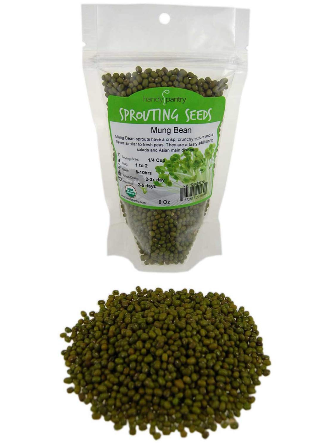 Handy Pantry Organic Mung Bean Sprouting Seeds in 8oz Bag