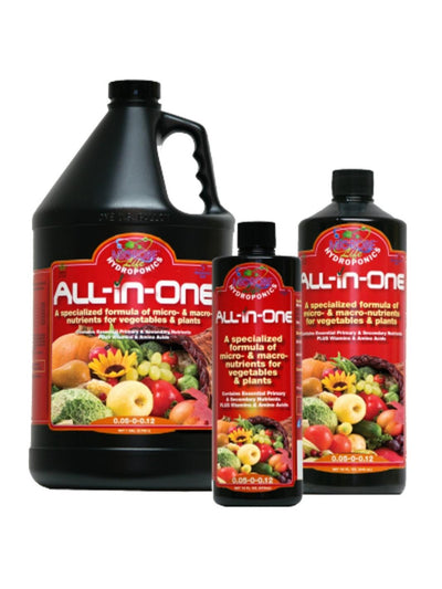 Bottles of All-in-one Microbe Life Hydroponics Fertilizer
