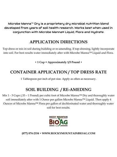 Microbe Manna™ Dry super food for soil microbes Directions and Application Rate