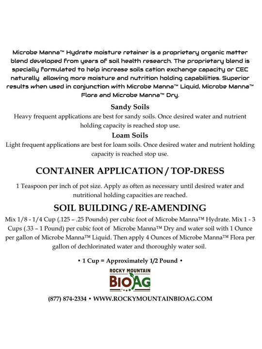 Microbe Manna Hydrate Soil Nutrition Blend Directions and Application