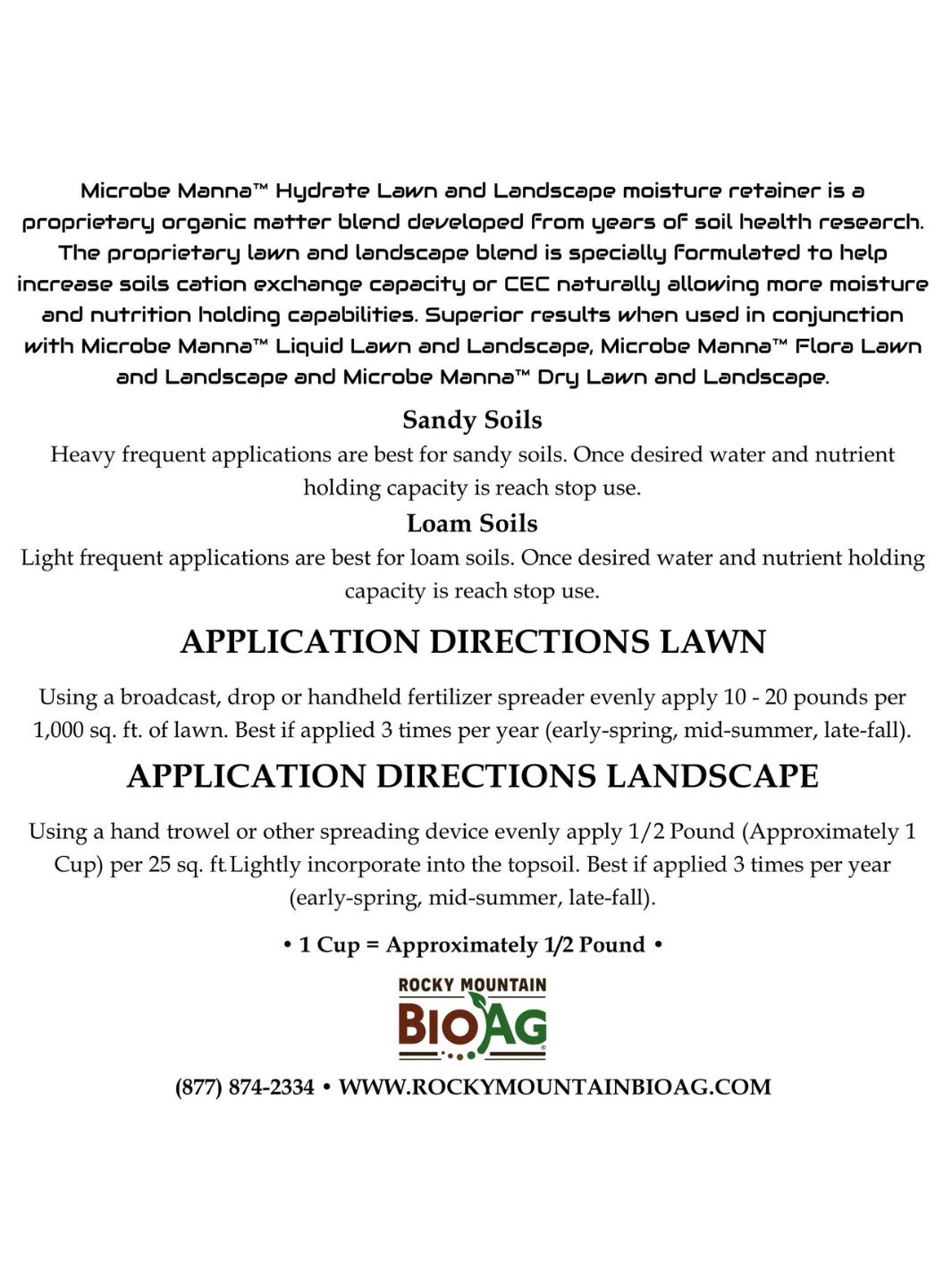 Microbe Manna™ Hydrate Lawn and Landscape back label Rocky Mountain BioAg®