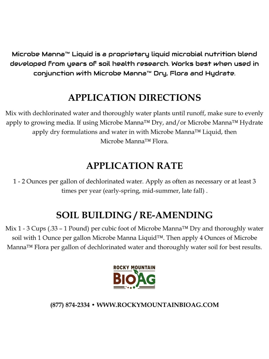 Microbe Manna Liquid super food for soil microbes Application Directions and Rates