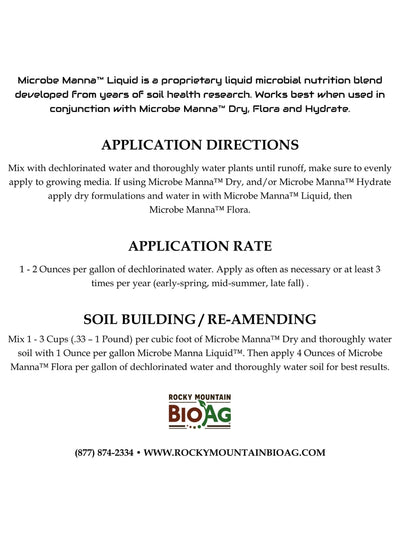 Microbe Manna Liquid Super Food for Soil Microbes Application Directions