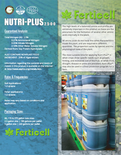 Information Sheet for Ferticell Nutriplus 2.5-0-0 Organic Fertilizer