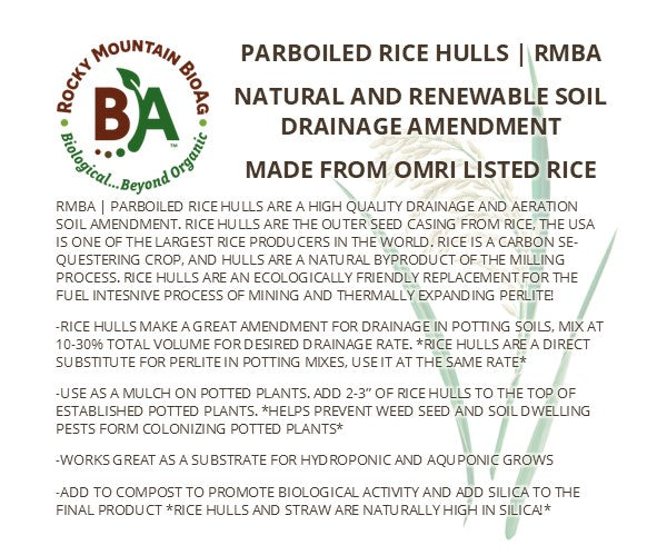 Parboiled Rice Hulls Growing and Drainage Media Back Label