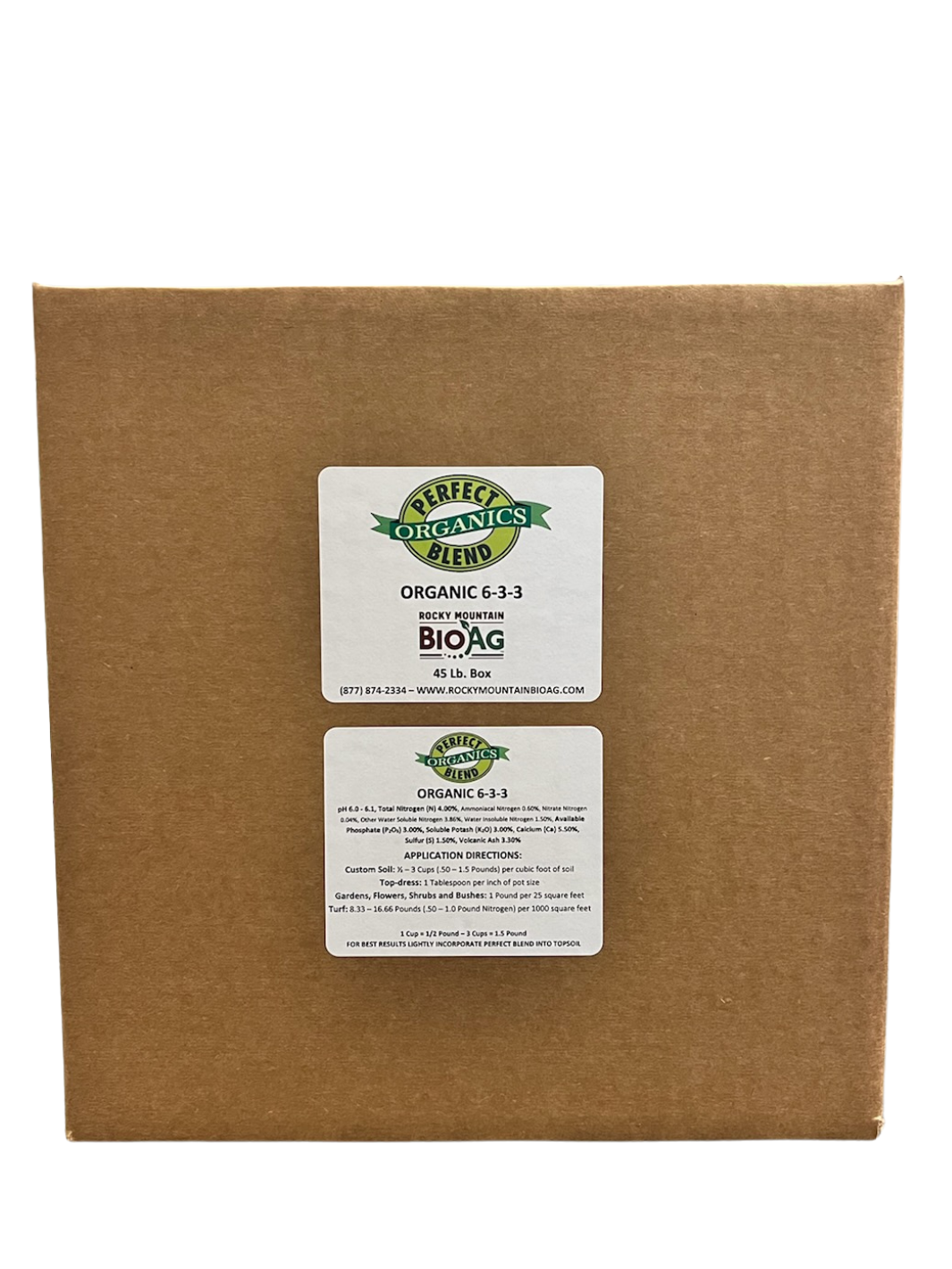 Perfect Blend 6-3-3 Organic Fertilizer in 45 pound box