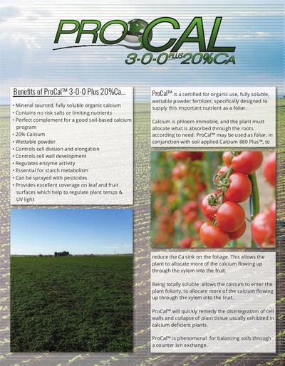 ProCal 3-0-0 Plus 20% Calcium Organic Fertilizer Info Sheet