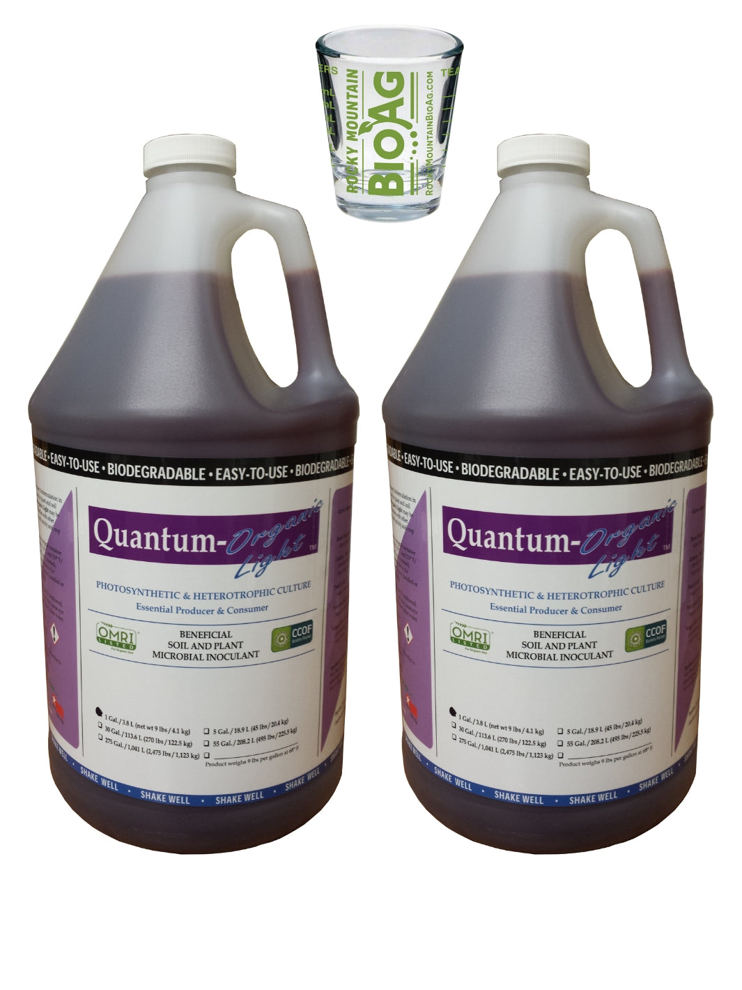 2 Gallons of Quantum Growth Organic Light With Rocky Mountain BioAg Measuring Shot Glass