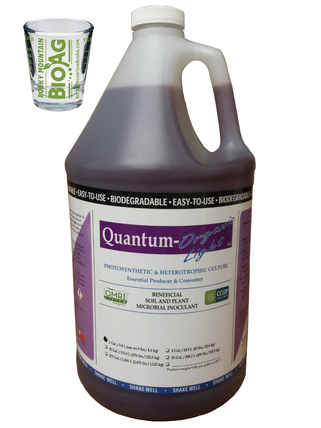 Quantum Growth Organic Light Soil Microbial Inoculant With Rocky Mountain BioAg Measuring Shot Glass