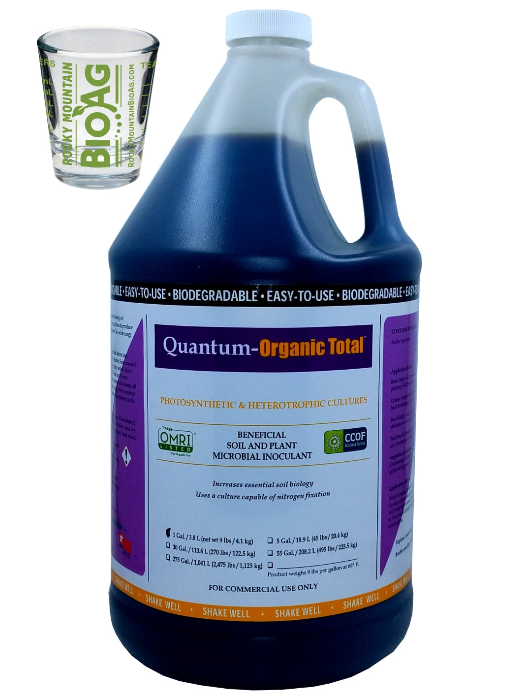 1 Gallon Quantum Growth Organic Total biological inoculant With Rocky Mountain BioAg Measuring Shot Glass