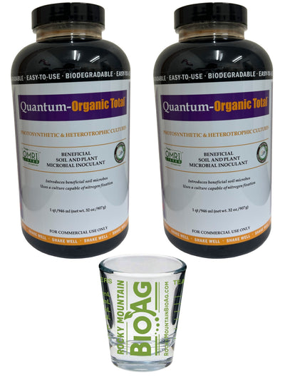 Quantum Growth Organic Total microbial inoculant 2 Quarts With Rocky Mountain BioAg Measuring Shot Glass