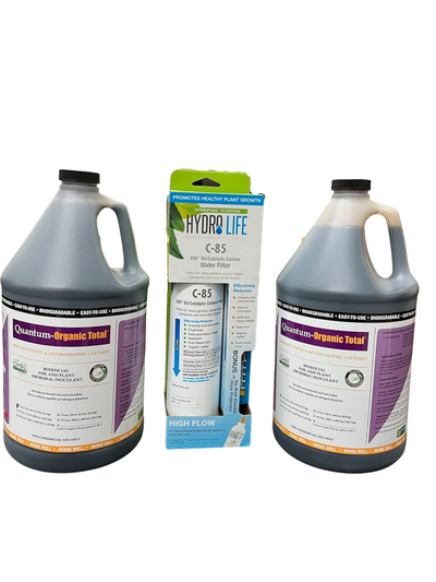 2 Gallons Quantum Growth Organic Total Microbes With Hydro Life C-85 Inline Water Filter