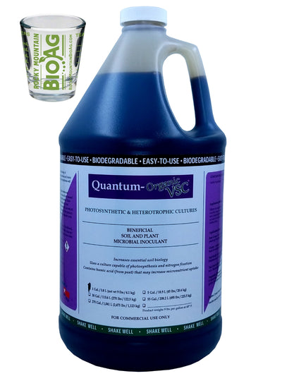 Quantum Growth Organic VSC in 1 Gallon Bottle With Rocky Mountain BioAg Measuring Shot Glass