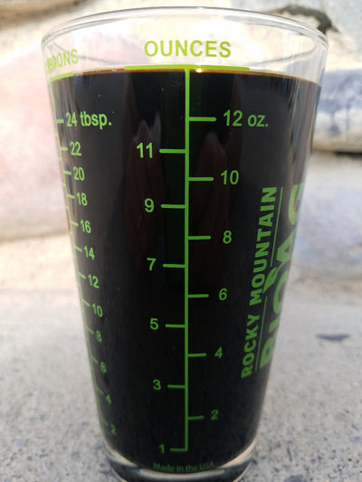 Rocky Mounain BioAg Mesuring Pint Glass Ounce Measurement Markings