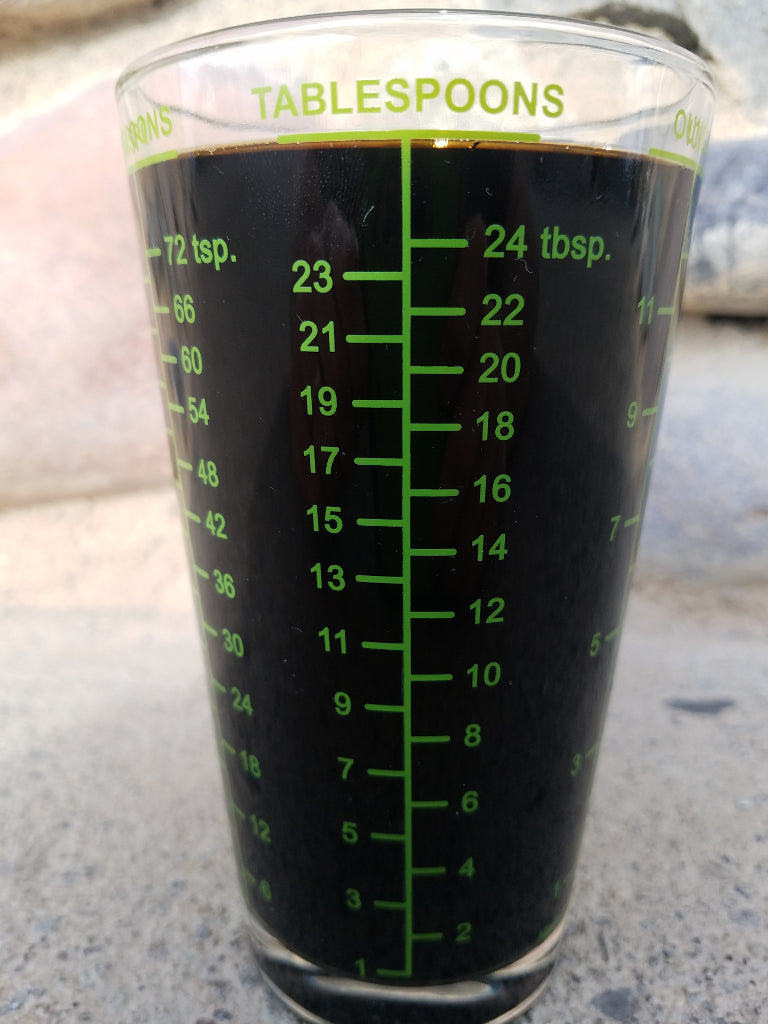 Rocky Mounain BioAg Mesuring Pint Glass Tablespoon Measurement Markings