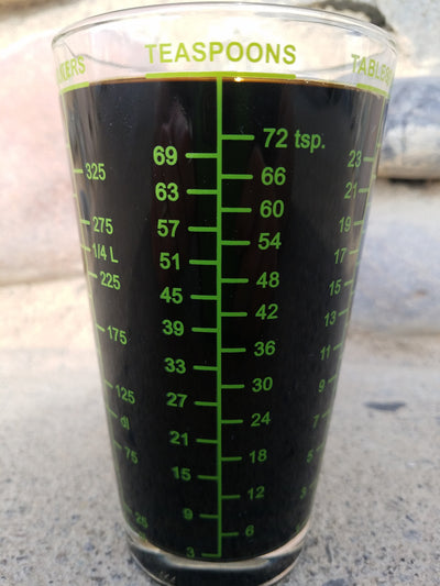 Rocky Mounain BioAg Mesuring Pint Glass Teaspoon Measurement Markings