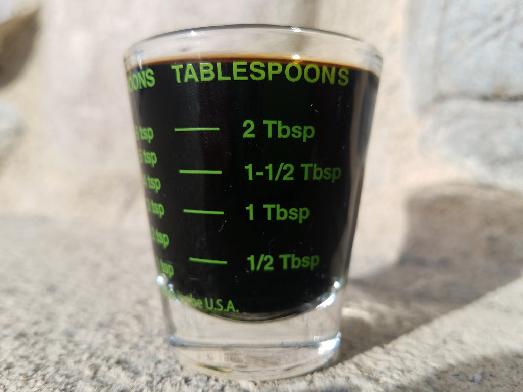 Rocky Mountain BioAg Measuring Shot Glass Tablespoon Measurement Markings