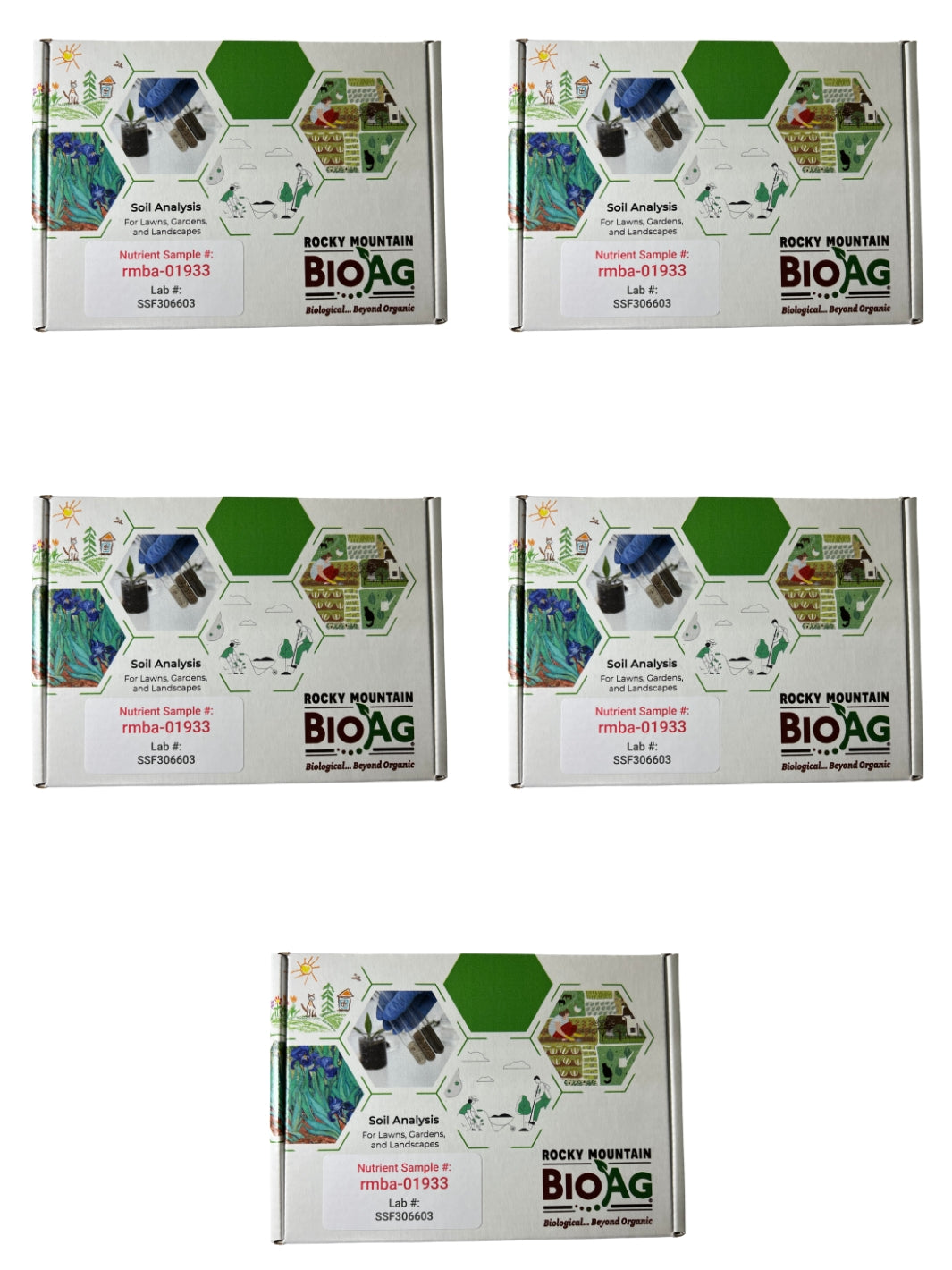 Five Pack of RxSoil Rocky Mountain BioAg Soil Analysis Kits